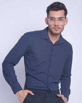 self-design slim fit shirt