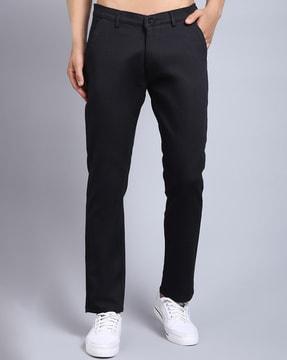 self-design slim fit trousers