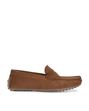 self-design slip-on mocassins with stitches & panel