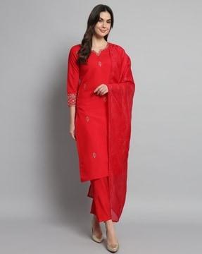 self-design straight kurta set