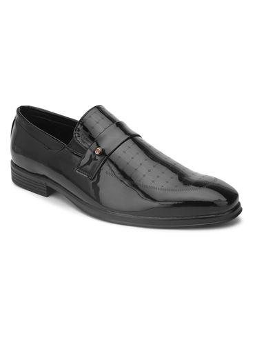 self design synthetic black formal laceup shoes for men