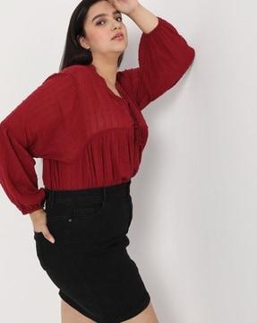 self-design top with neck tie-up