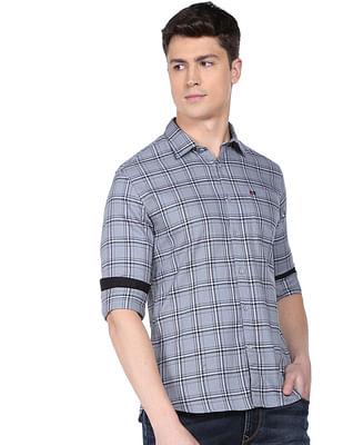 self stretch plaid check casual shirt