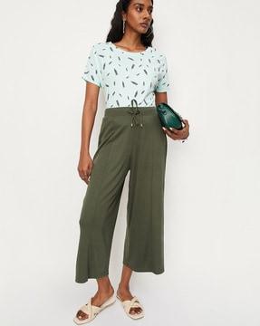 self-striped culottes with drawstring waist