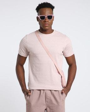 self-striped jacquard crew-neck t-shirt