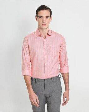 self-striped slim fit formal shirt