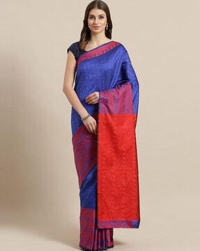 self-woven saree with contrast border
