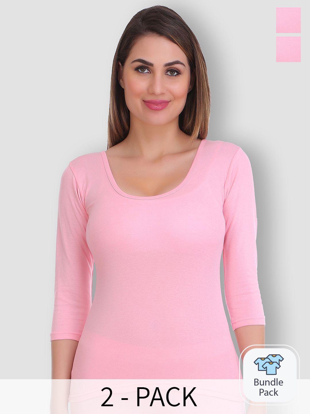 selfcare pack of 2 round neck thermal cotton tops