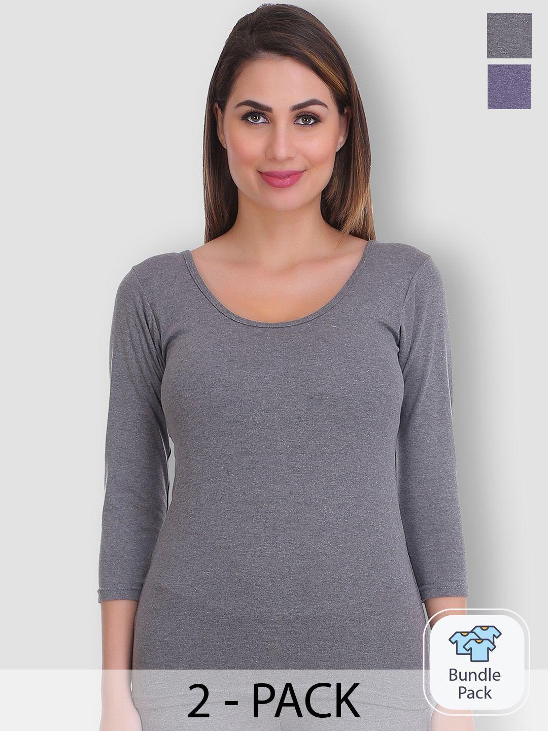 selfcare pack of 2 round neck thermal tops