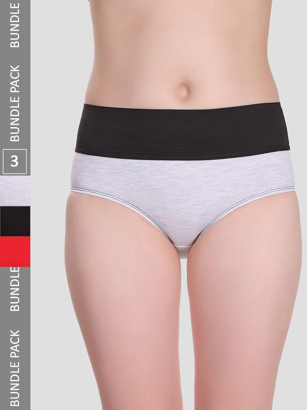 selfcare pack of 3 cotton colourblocked tummy tucker panty hipster briefs