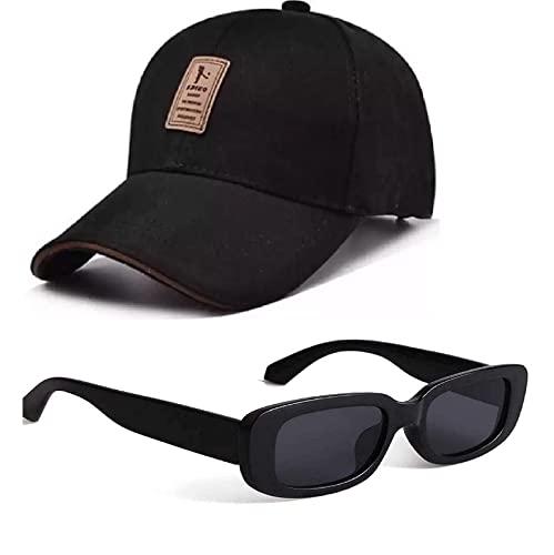 selloria new cotton baseball cap and sunglass for unisex sunglasses combo for men & women.(pack of 2) (black)