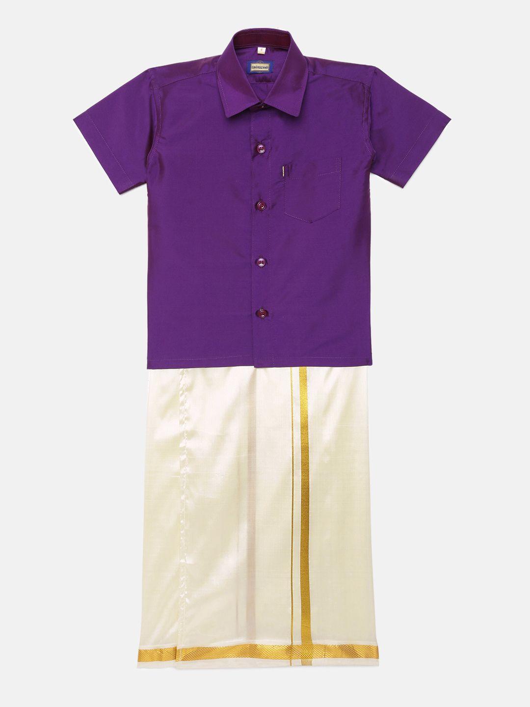 selvamagan boys self - attaching strap dhoti & shirt set