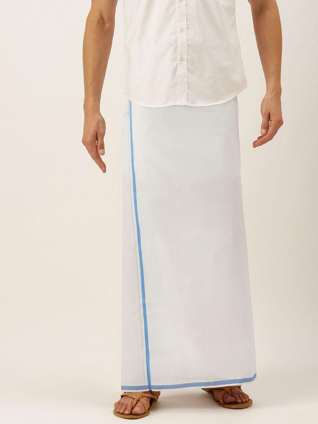 selvamagan men white & blue solid dhoti with border