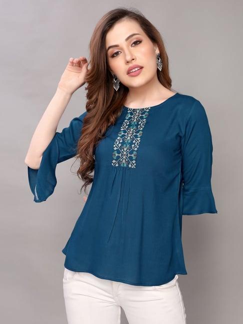 selvia blue embroidered top