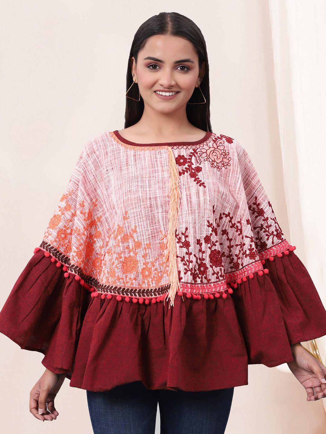 selvia floral embroidered cape sleeves cotton cape regular top