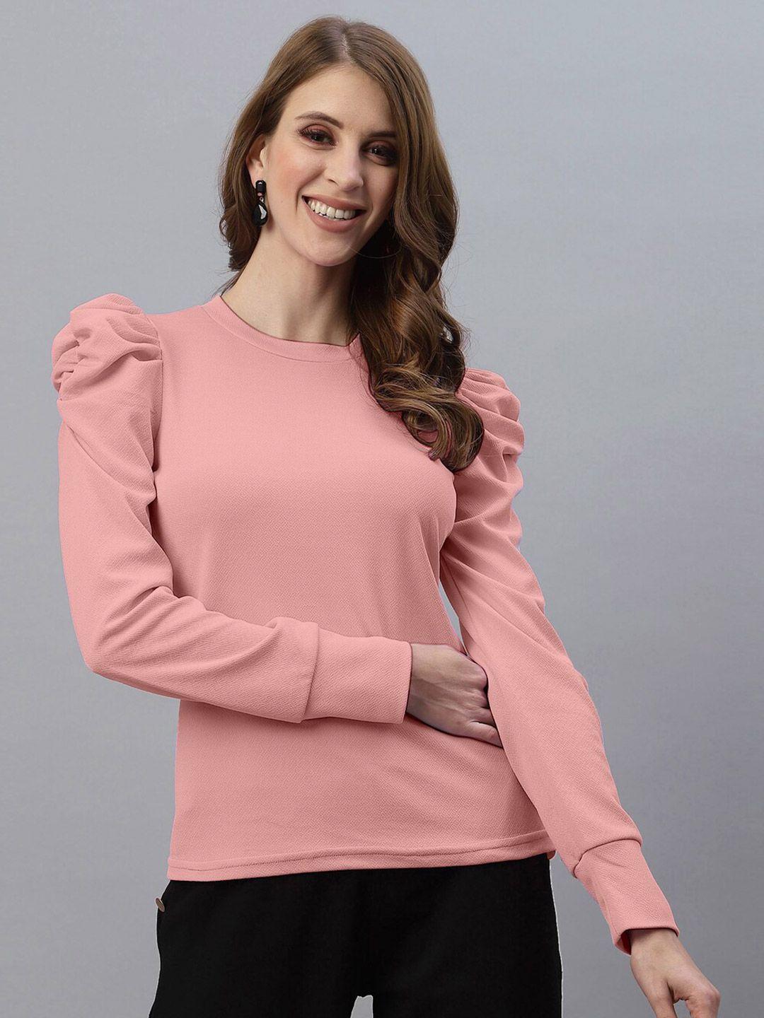 selvia peach-coloured bishop sleeves scuba lace top