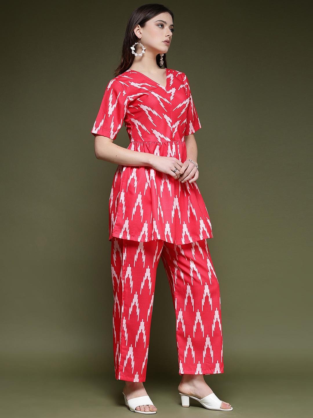 selvia printed v-neck tunic & trousers