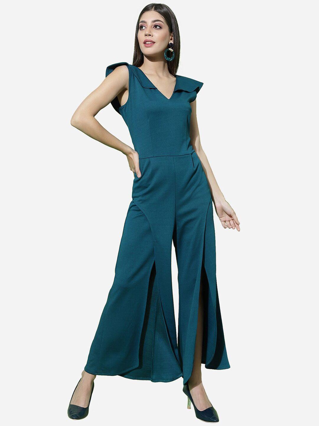selvia women teal basic polyester jumpsuit