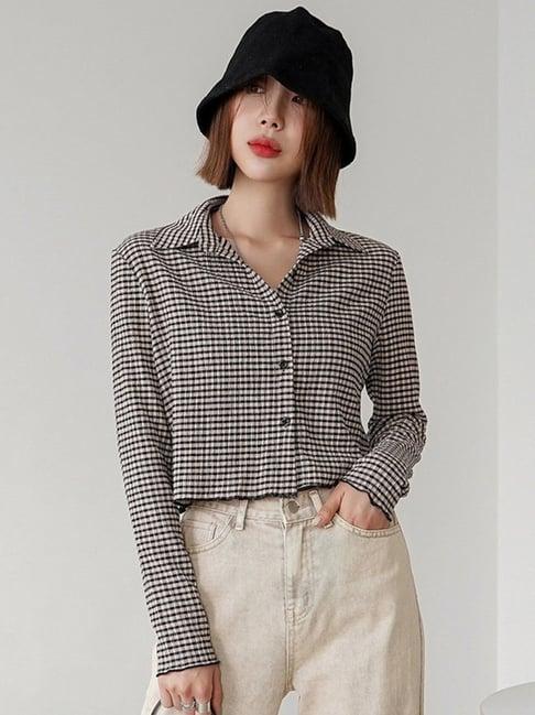 selvia black & white checks cropped shirt