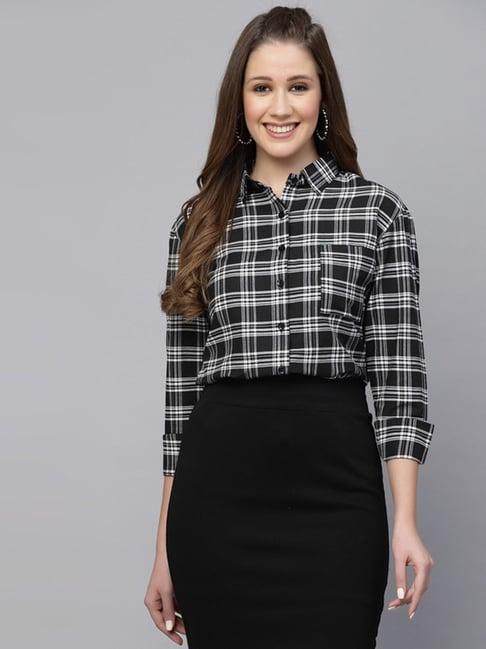 selvia black & white cotton checks shirt