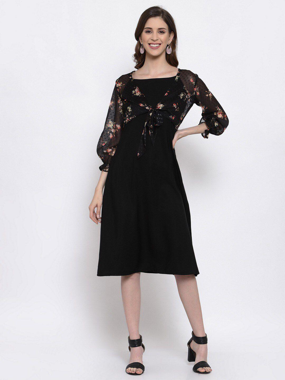 selvia black crepe a-line midi dress