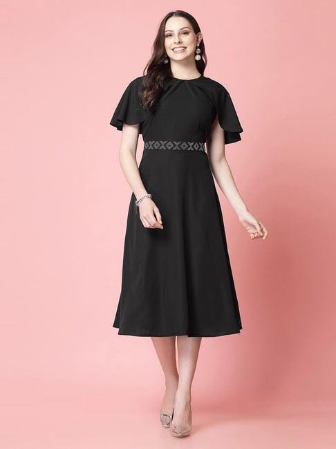 selvia black embellished fit & flare dress