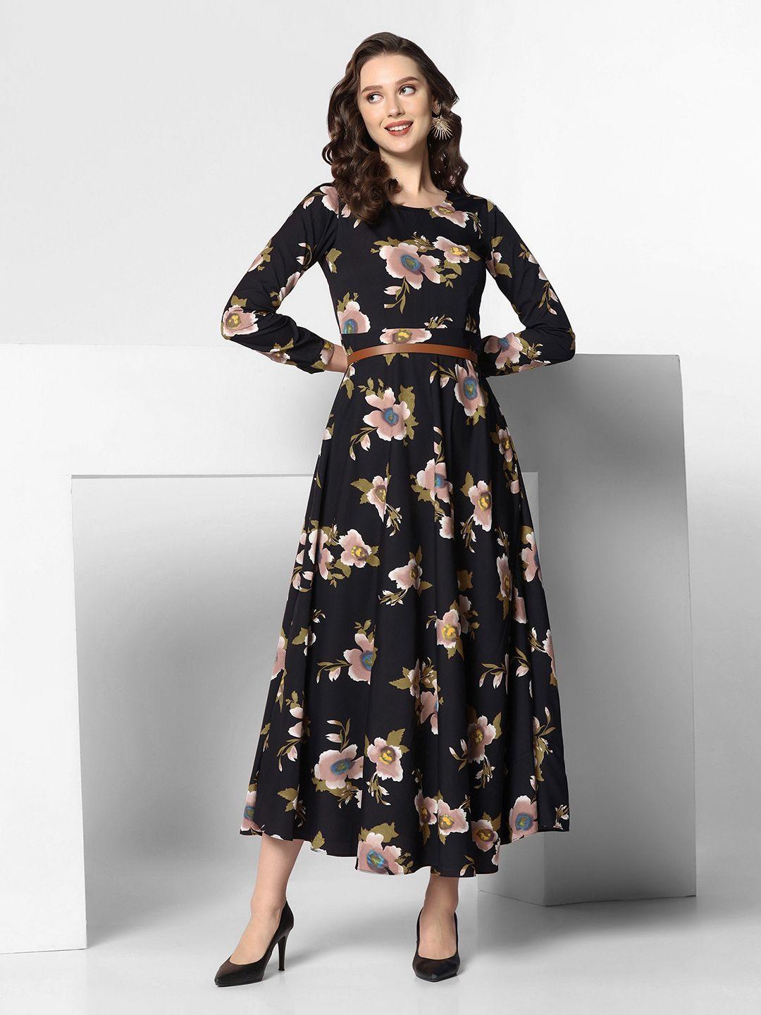 selvia black floral print crepe maxi dress