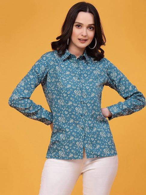 selvia blue floral print shirt