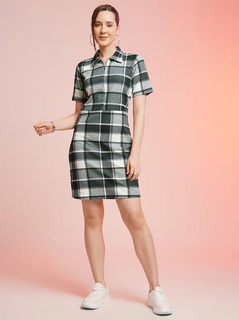 selvia dark green & white checks bodycon dress