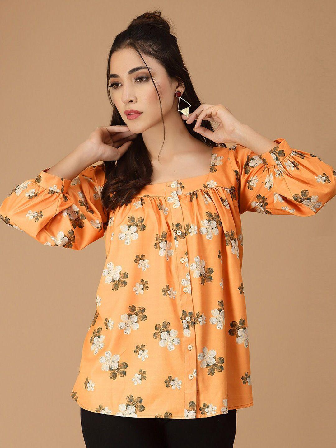 selvia floral print tie-up neck puff sleeve crepe top