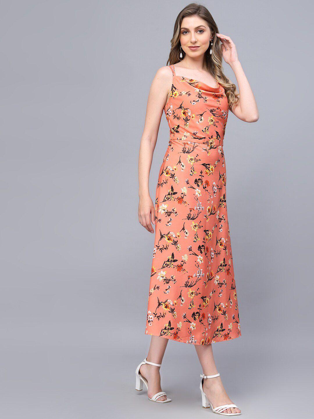 selvia floral printed shoulder straps crepe midi dress