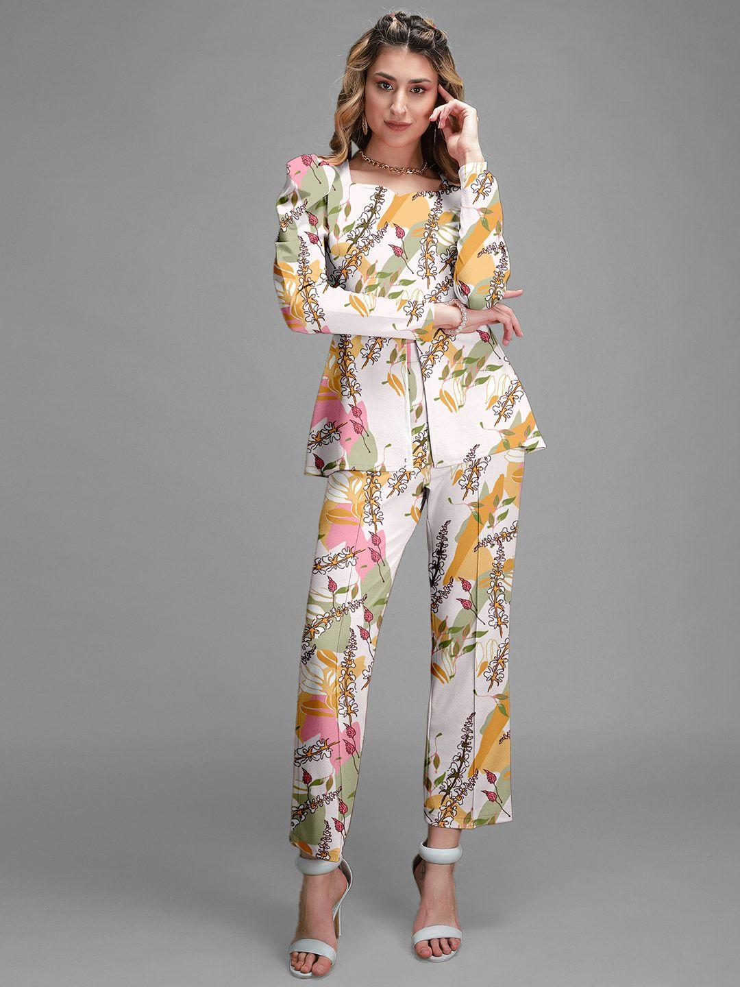 selvia floral printed sweetheart neck top with trousers