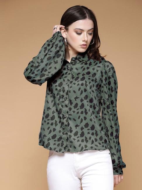 selvia green & black animal print shirt