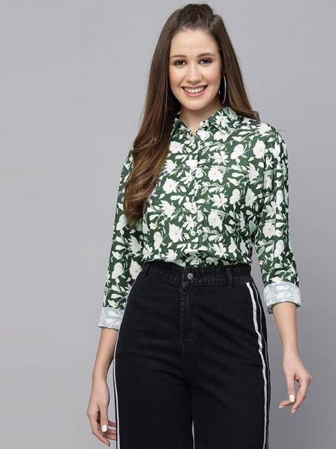 selvia green & white floral print shirt