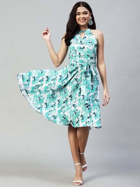 selvia green printed a-line dress