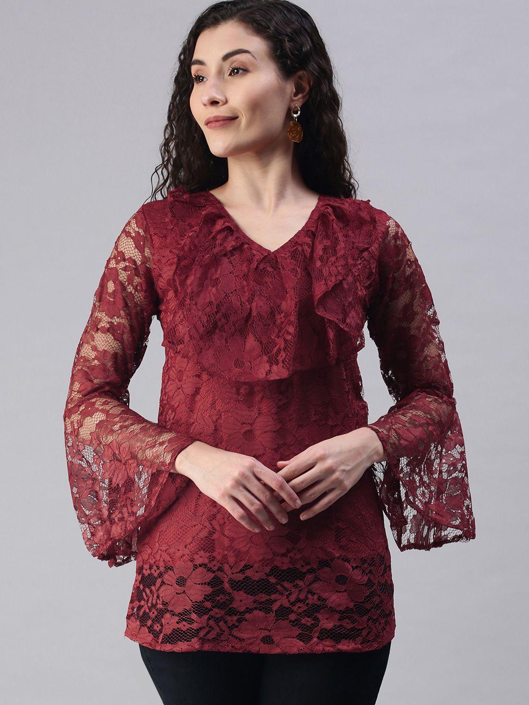 selvia maroon  russell net a-line top