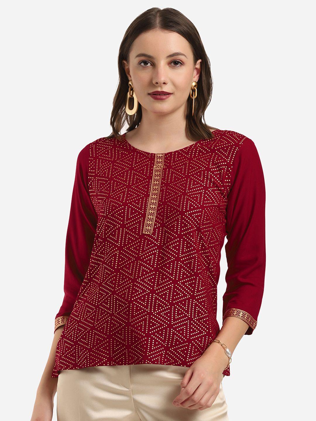 selvia maroon geometric print top