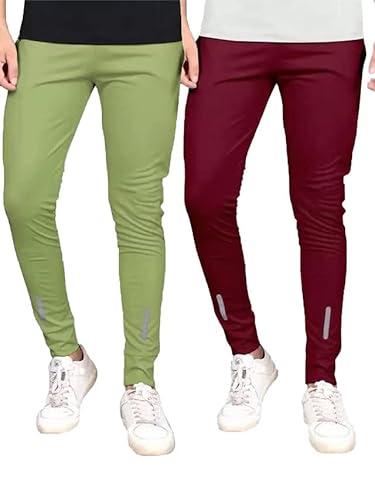 selvia men's solid lycra full elastic sport wear stretchable track pant combo pack of 2 (446tk112n-s_446tk116n-s_green | maroon)