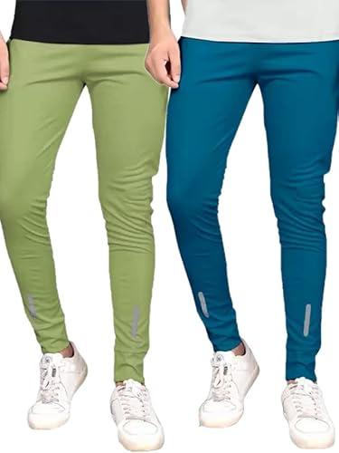 selvia men's solid lycra full elastic sport wear stretchable track pant combo pack of 2 (446tk112n-s_446tk118n-s_green | sky blue)