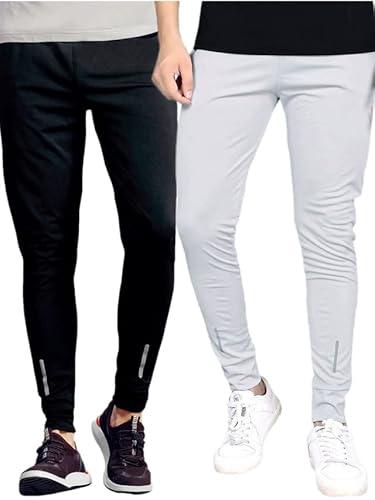 selvia men's solid lycra full elastic sport wear stretchable track pant combo pack of 2 (446tk114n-xxl_446tk115n-xxl_black | white)