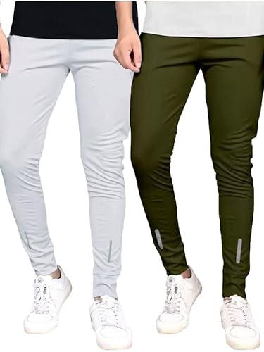 selvia men's solid lycra full elastic sport wear stretchable track pant combo pack of 2 (446tk115n-m_446tk117n-m_white | mahendi green)