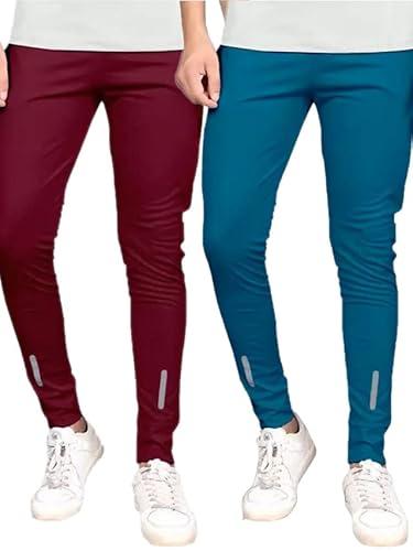 selvia men's solid lycra full elastic sport wear stretchable track pant combo pack of 2 (446tk116n-s_446tk118n-s_maroon | sky blue)