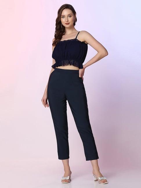 selvia navy regular fit crop top