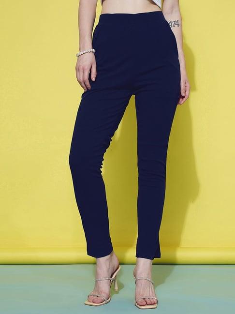 selvia navy regular fit mid rise trousers