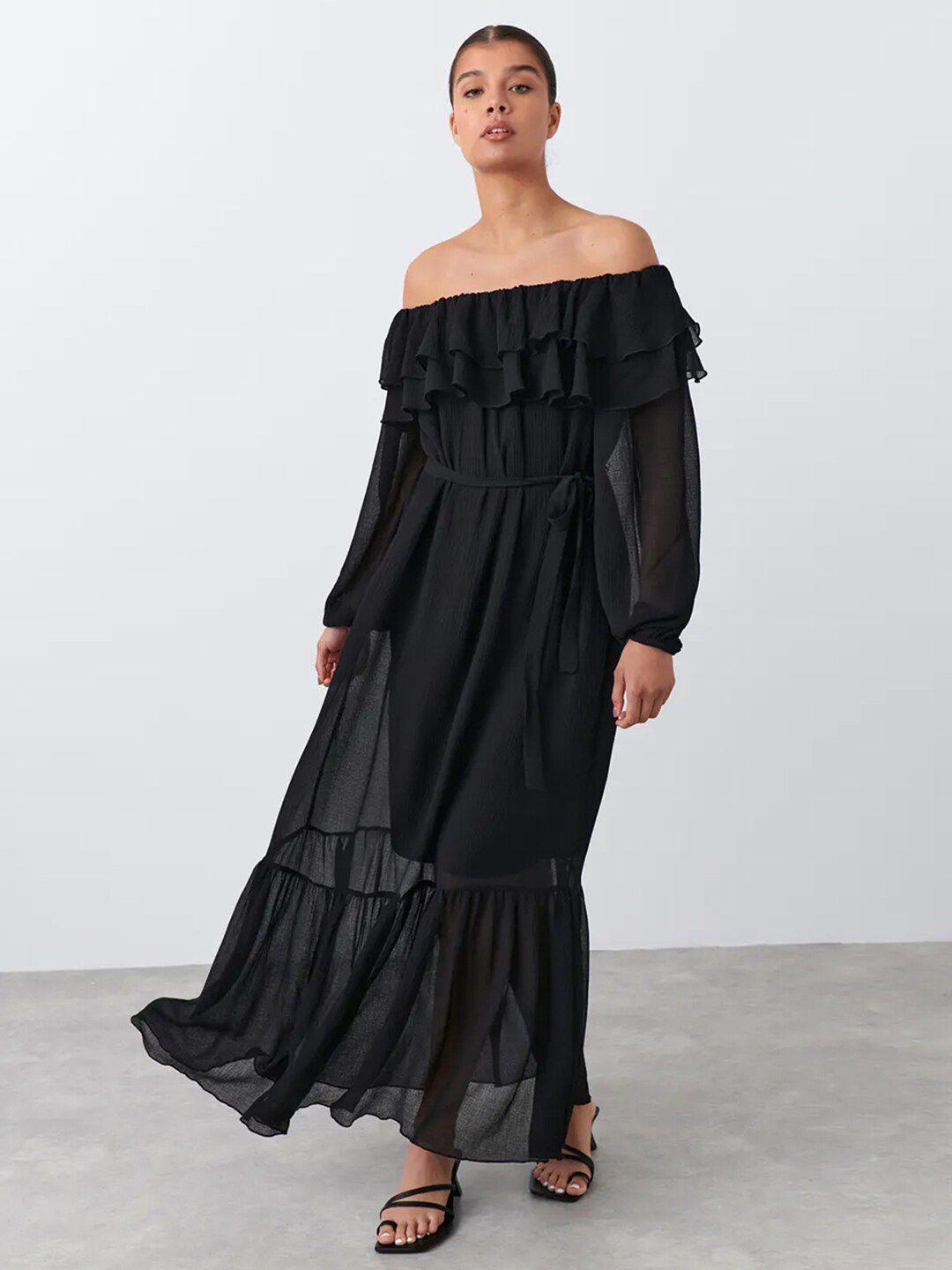 selvia off-shoulder puff sleeves georgette maxi dress