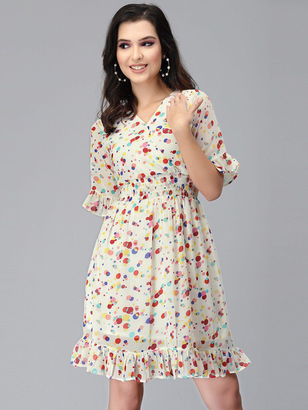 selvia off white floral georgette a-line dress