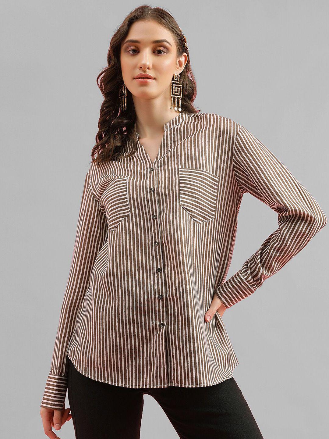 selvia opaque vertical striped high-low casual shirt