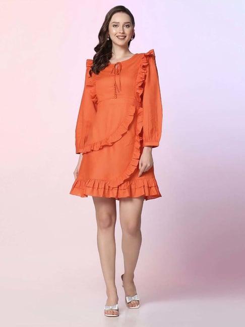 selvia orange a-line dress