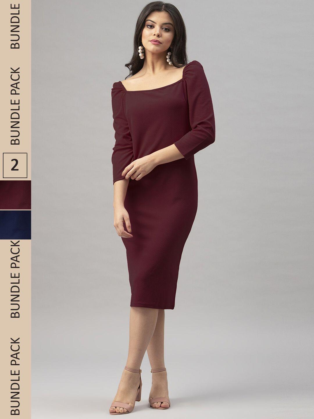 selvia pack of 2 square neck sheath midi dress