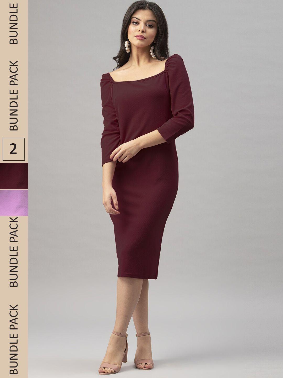 selvia pack of 2 square neck sheath midi dress